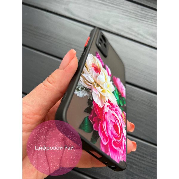 Чохол з півоніями чорний бортик/Vivo Y31 / Y33 / Y51 / Y51A / Y53S