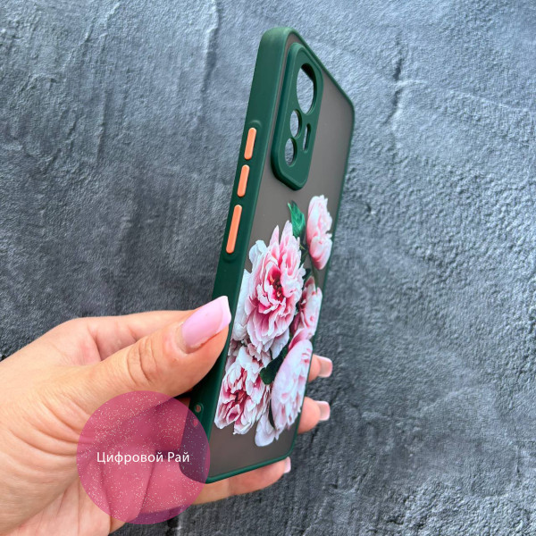 Чохол для Xiaomi 12 Lite квіти півонії рожеві з зеленим бортиком