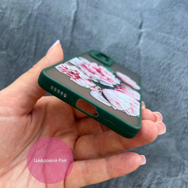 Чехол для Xiaomi 12 Lite цветы пионы розовые с зеленым бортиком