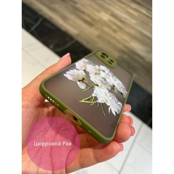 Чехол для Xiaomi Mi 11 Lite белые пионы с оливковым бортиком