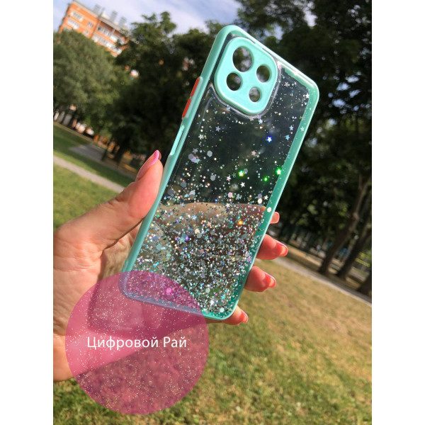 Чехол для Xiaomi Mi 11 Lite силикон бирюзовый с блестками
