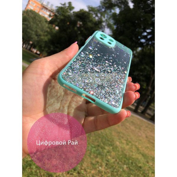 Чехол для Xiaomi Mi 11 Lite силикон бирюзовый с блестками