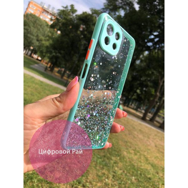 Чехол для Xiaomi Mi 11 Lite силикон бирюзовый с блестками