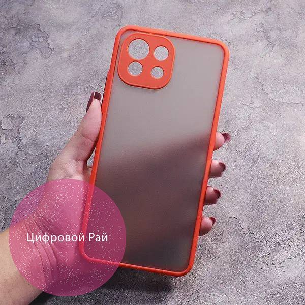 Чехол для Xiaomi Mi 11 Lite матовый пластик без дизайна с красным бортиком