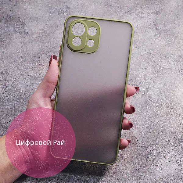 Чехол для Xiaomi Mi 11 Lite матовый пластик без дизайна с оливковым бортиком