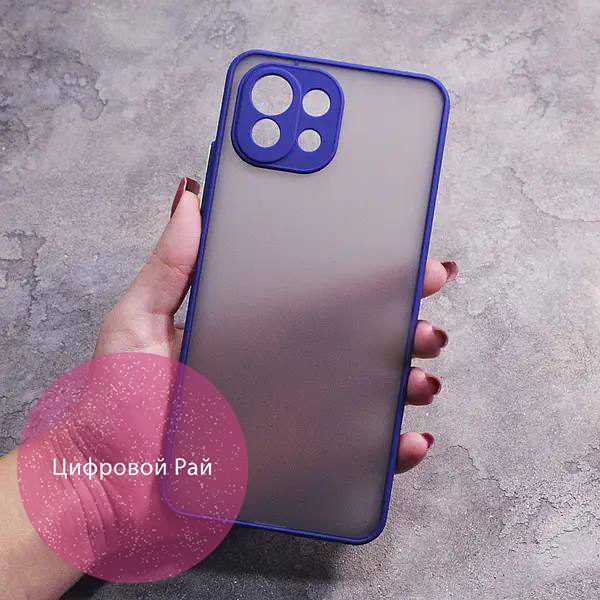 Чехол для Xiaomi Mi 11 Lite матовый пластик без дизайна с темно-синим бортиком