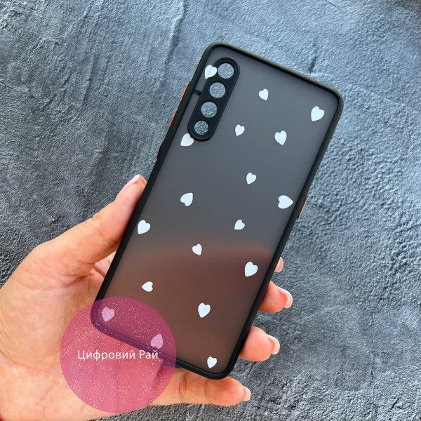 Чехол для Xiaomi Mi 9 белые сердечки с черным бортиком