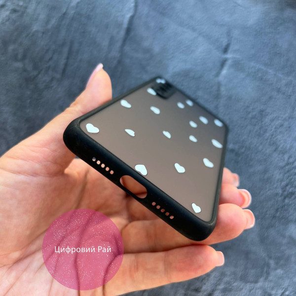 Чехол для Xiaomi Mi 9 белые сердечки с черным бортиком