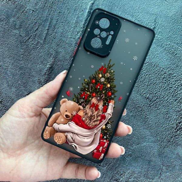 Чохол для Xiaomi Redmi Note 10 Pro з захистом камери новорічна дівчина з плюшевим ведмедем і ялинкою