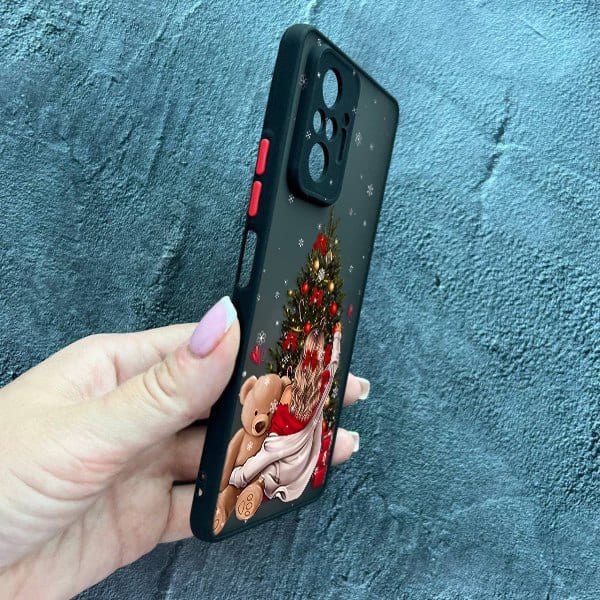 Чохол для Xiaomi Redmi Note 10 Pro з захистом камери новорічна дівчина з плюшевим ведмедем і ялинкою