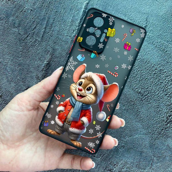 Чохол для Xiaomi Redmi Note 10 Pro з захистом камери новорічне мишеня в костюмі санти