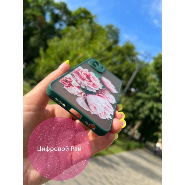 Чохол для Xiaomi Redmi Note 10 4G / Note 10s / Xiaomi Poco M5s з квітами півонії рожеві з зеленим бортиком