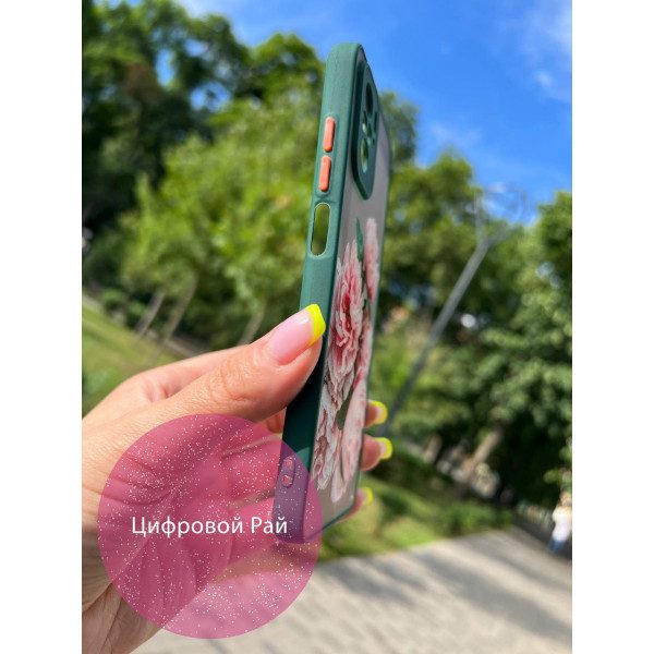 Чохол для Xiaomi Redmi Note 10 4G / Note 10s / Xiaomi Poco M5s з квітами півонії рожеві з зеленим бортиком