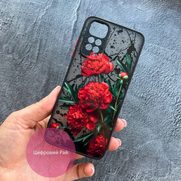 Чехол для Xiaomi Redmi Note 11 / Note 11s красные пионы с каплями