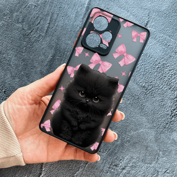 Чехол для Xiaomi Redmi Note 12 Pro Plus 5G с защитой камеры детский с котиком и бантиками