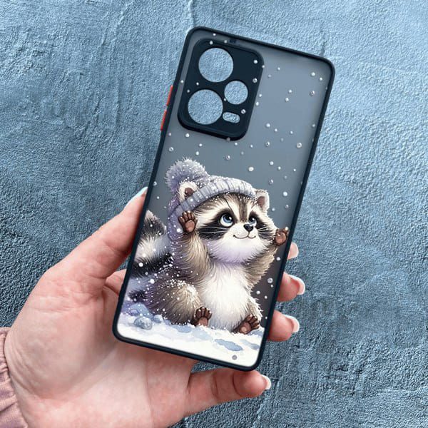 Чехол для Xiaomi Redmi Note 12 Pro Plus 5G с защитой камеры новогодний зимний енотик