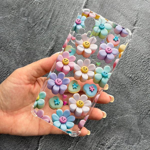 Чохол для Xiaomi 12 Lite з захистом камери дитячий з квітами та смайликами протиударний прозорий силіконовий чохол