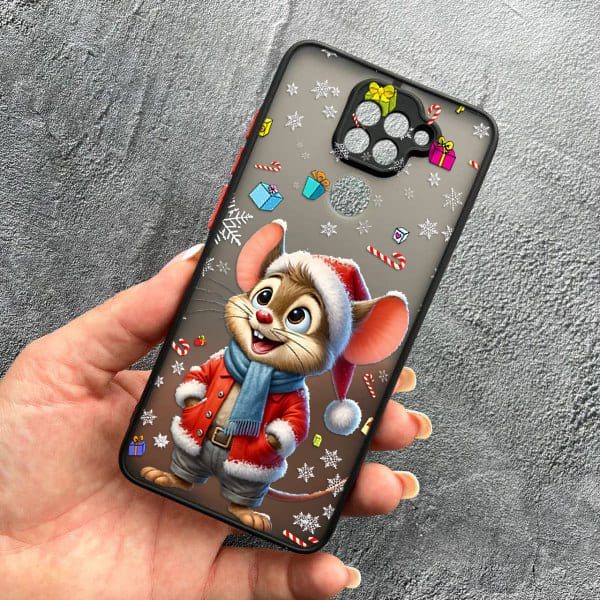 Чохол для Xiaomi Redmi Note 9 / Redmi 10X з захистом камери новорічне мишеня в костюмі санти