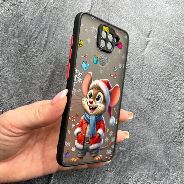 Чохол для Xiaomi Redmi Note 9 / Redmi 10X з захистом камери новорічне мишеня в костюмі санти