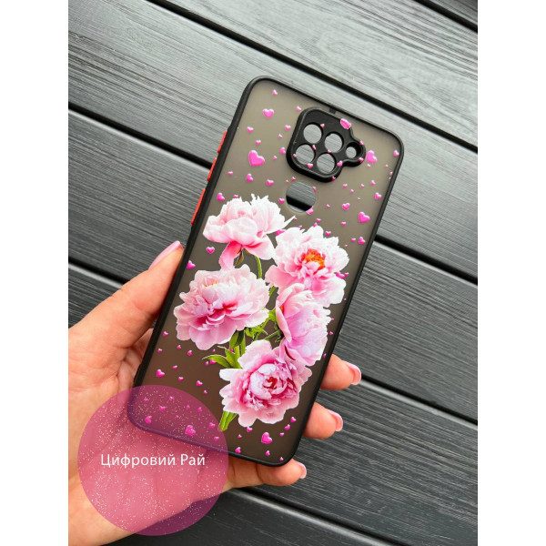 Чохол для Xiaomi Redmi Note 9 / Redmi 10X півонії з сердечками