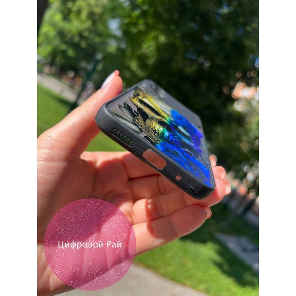 Чехол для Xiaomi Poco M4 череп желто-голубой черный бортик