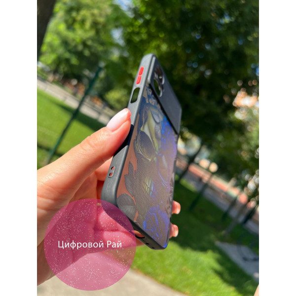 Чехол для Xiaomi Poco M5 череп желто-голубой черный бортик