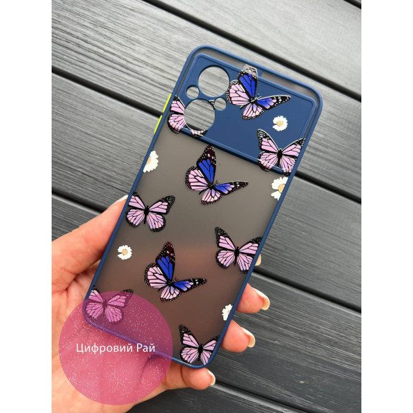 Чехол для Xiaomi Poco M5 бабочки с синим бортиком