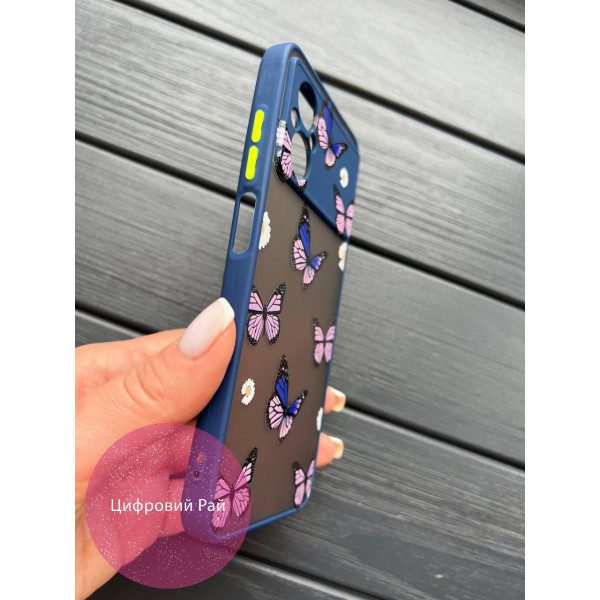 Чехол для Xiaomi Poco M5 бабочки с синим бортиком