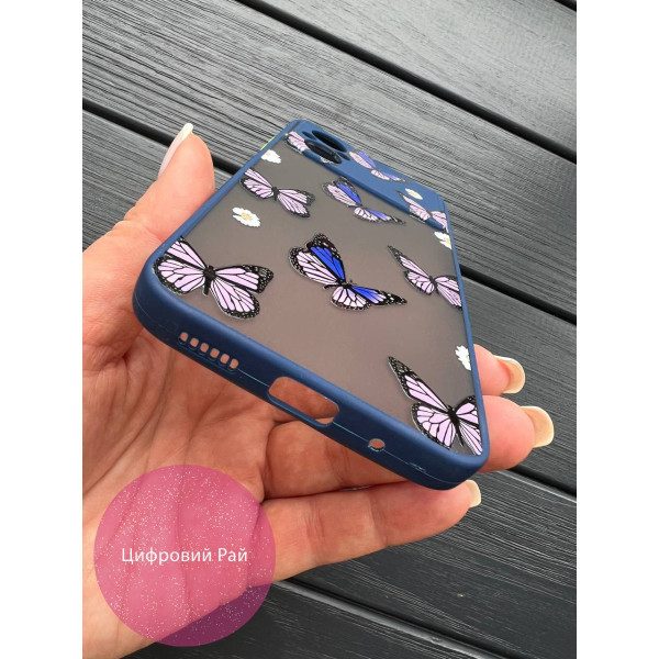 Чехол для Xiaomi Poco M5 бабочки с синим бортиком