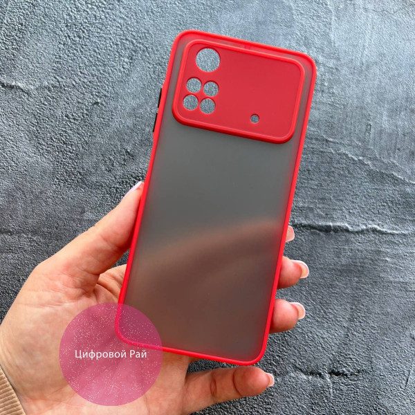Чехол для Xiaomi Poco M4 Pro 4G матовый пластик без дизайна красный бортик