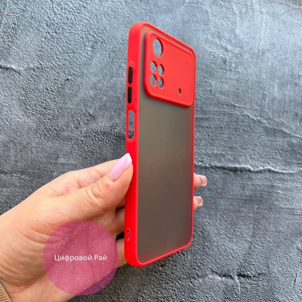 Чехол для Xiaomi Poco M4 Pro 4G матовый пластик без дизайна красный бортик