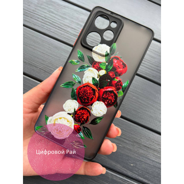 Чохол для Xiaomi Poco X5 Pro 5G півонії червоні та білі