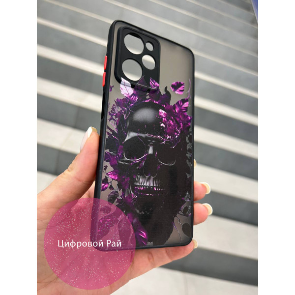 Чохол для Xiaomi Poco X5 Pro 5G череп фіолетові листя 