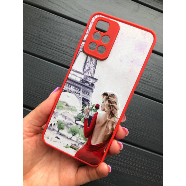 Чохол для Xiaomi Redmi 10 дівчина в червоній сукні з трояндою