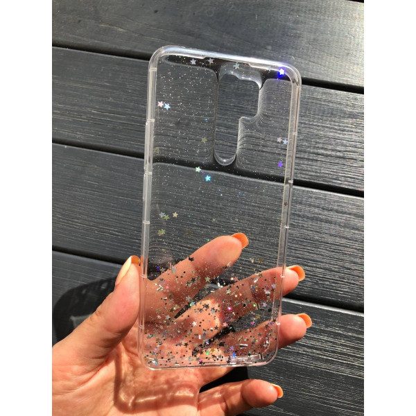 Чехол для Xiaomi Redmi 9 силикон с вкраплением блесток прозрачный
