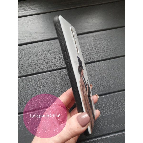 Чехол для Xiaomi Redmi 9 силиконовый чехол с девушкой в ​​черной кепке с сумочкой