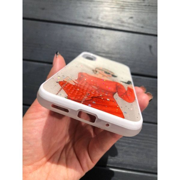 Чехол для Xiaomi Redmi 9A Акриловый чехол с блестками девушка в красном платье