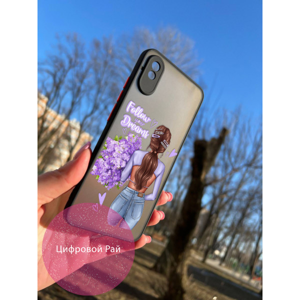 Чохол для Xiaomi Redmi 9A дівчинка з бузковим букетом