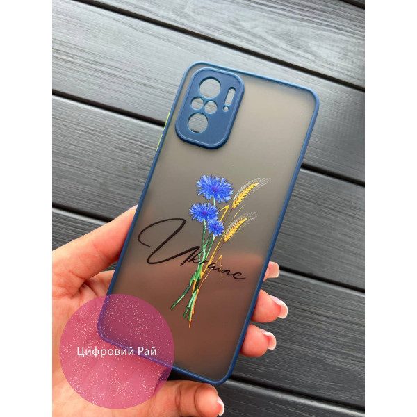 Чехол для Xiaomi Redmi Note 10 4G / Note 10s / Xiaomi Poco M5s патриотический с волошкой синий бортик