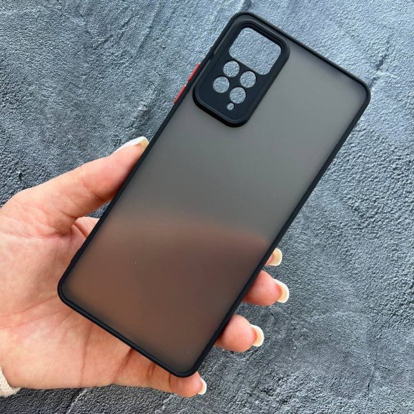 Чехол для Xiaomi Redmi Note 11 / Note 11s с защитой камеры матовый пластик без дизайна с черным бортиком