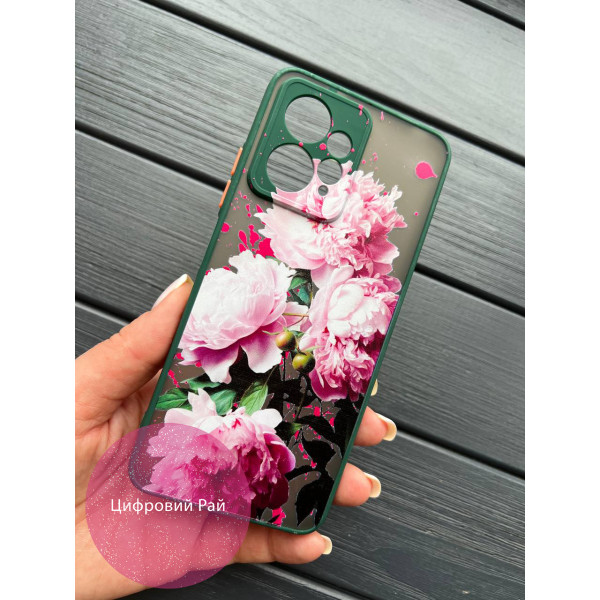 Чохол для Xiaomi Redmi Note 12 4G півонії з рожевими краплями
