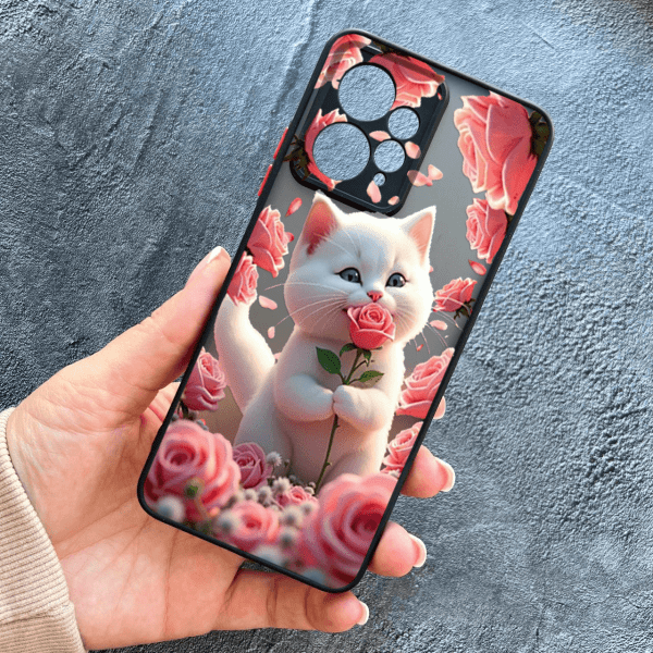 Чохол для Xiaomi Redmi Note 12 4G з захистом камери з котиком в квітах трояндах