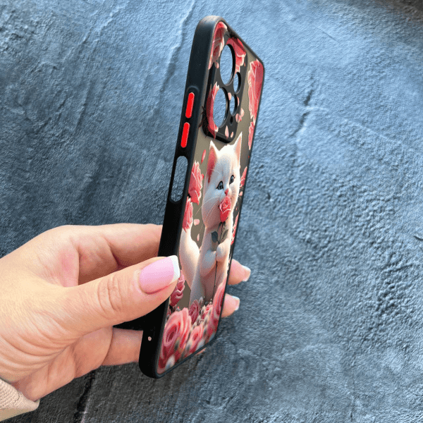 Чохол для Xiaomi Redmi Note 12 4G з захистом камери з котиком в квітах трояндах