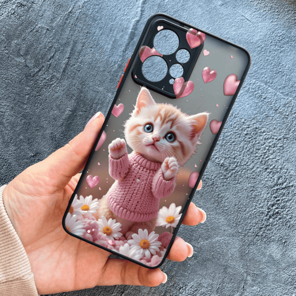 Чохол для Xiaomi Redmi Note 12 4G з захистом камери з котиком в квітах ромашки