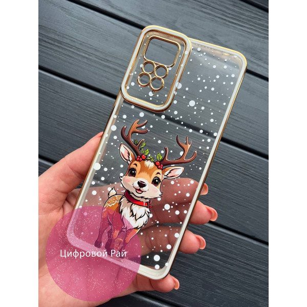 Чохол для Xiaomi Redmi Note 11 Pro / Redmi Note 12 Pro 4G новорічний Бембі з золотою обводкою