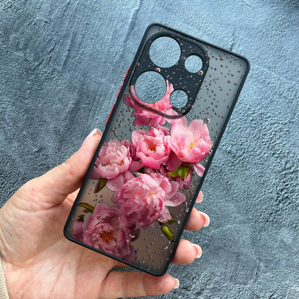 Чохол для Xiaomi Redmi Note 13 Pro 4G / Poco M6 Pro 4G / Xiaomi Redmi Note 14S з захистом камери півонії з краплями 