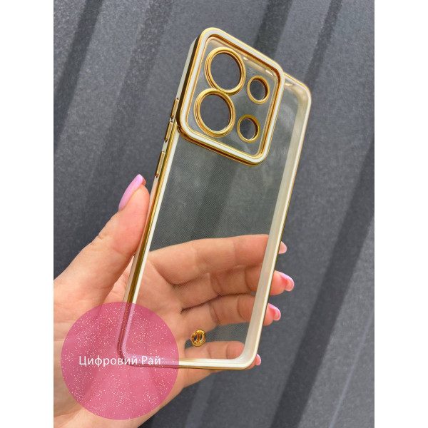 Чехол для Xiaomi Redmi Note 13 4G прозрачный чехол с белым бортиком и золотой обводкой