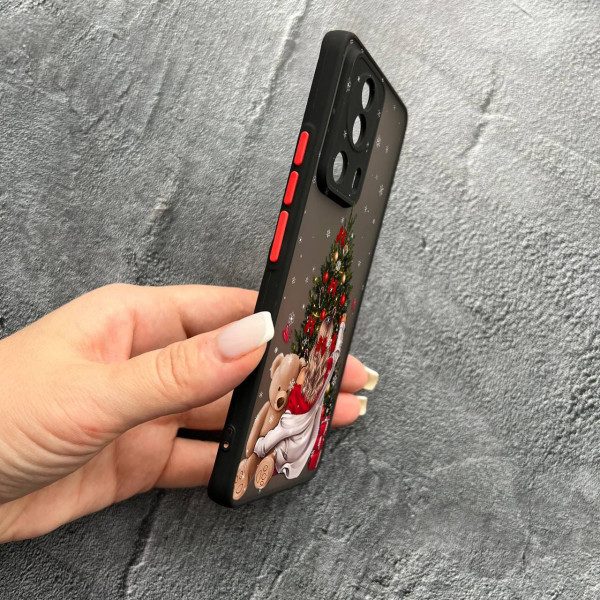 Чохол для Xiaomi 13 Lite з захистом камери новорічний дівчина з плюшевим ведмедем і ялинкою