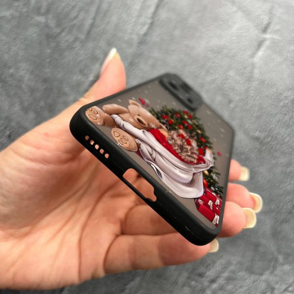 Чехол для Xiaomi 13 Lite с защитой камеры новогодняя девушка с плюшевым медведем и елкой