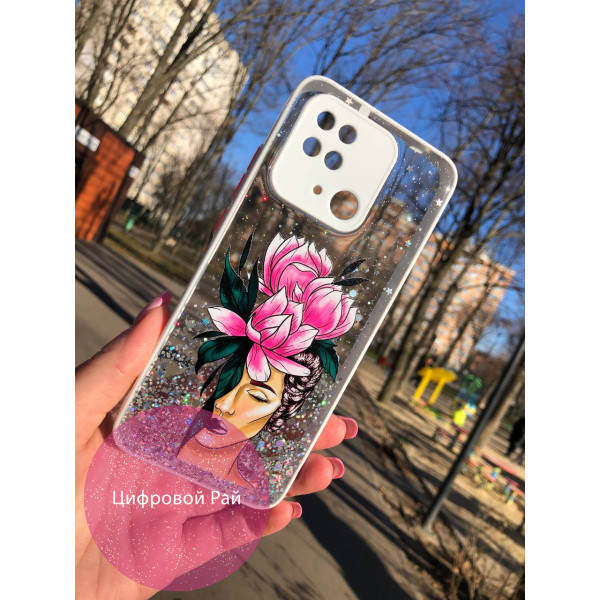 Чохол для Xiaomi Redmi 10С силікон з блискітками та дівчинкою